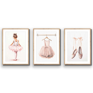 Little Ballerina 1 - Trio Art Set | Classic Acrylic | Flat Frame With Border | Oak