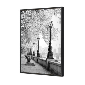 London Riverwalk, B&W Rectangle | Standard Canvas | Floating Frame | Black