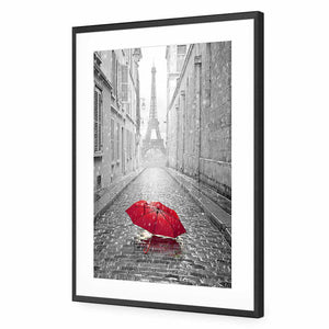 Lost Umbrella In Paris, Red | Standard Acrylic | Flat Frame With Border | Black