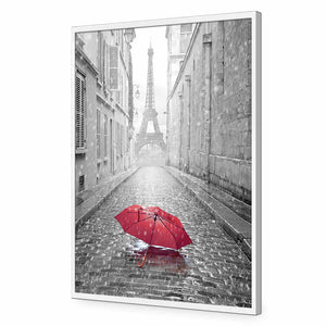 Lost Umbrella In Paris, Red | Standard Acrylic | Flat Frame No Border | White