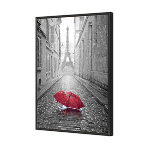 Lost Umbrella In Paris, Red | Standard Canvas | Floating Frame | Black