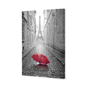 Lost Umbrella In Paris, Red | Standard Canvas | No Frame | Stretched Canvas