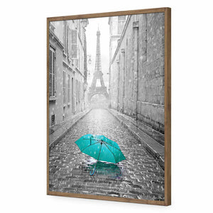 Lost Umbrella In Paris, Teal | Standard Acrylic | Flat Frame No Border | Natural