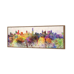 Melbourne Skyline Watercolour, Long | Standard Canvas | Floating Frame | Natural