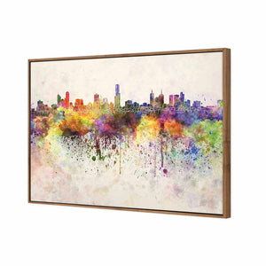 Melbourne Skyline Watercolour, Rectangle | Standard Canvas | Floating Frame | Natural