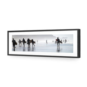 Surfers in the Mist (Long) | Classic Acrylic | Flat Frame With Border | Black