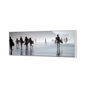 Surfers in the Mist (Long) | Classic Canvas | Floating Frame | White