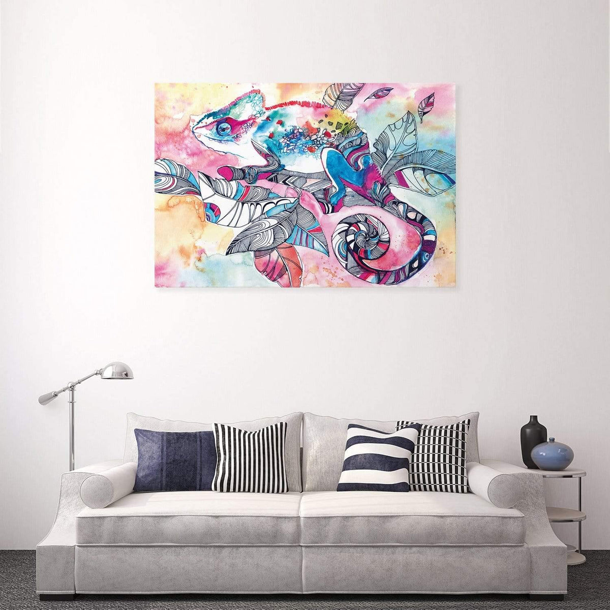 Watercolour Chameleon | Classic Canvas | No Frame | Stretched Canvas