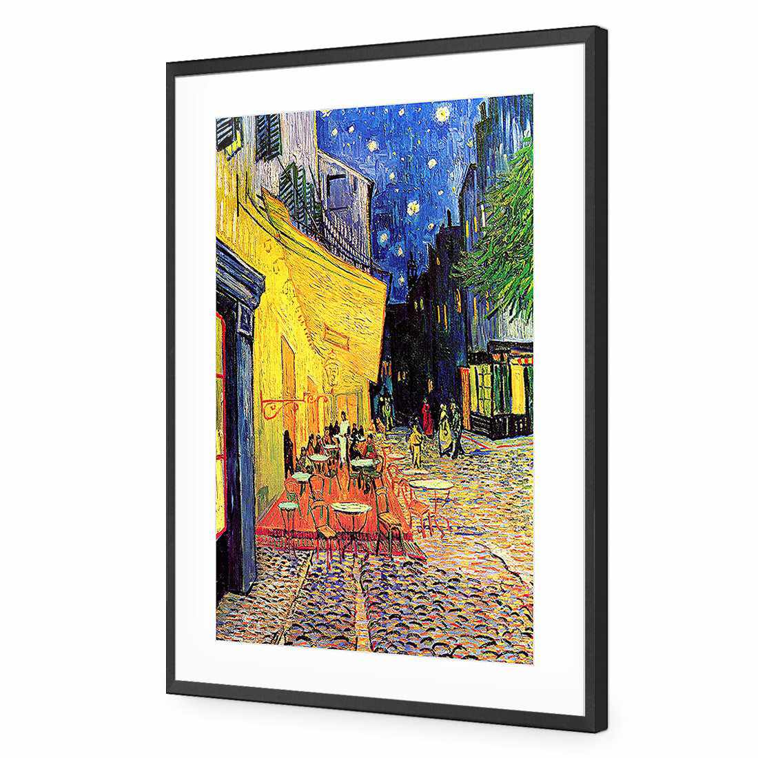 The Cafe Terrace - Van Gogh-Acrylic-Wall Art Design-With Border-Acrylic - Black Frame-45x30cm-Wall Art Designs