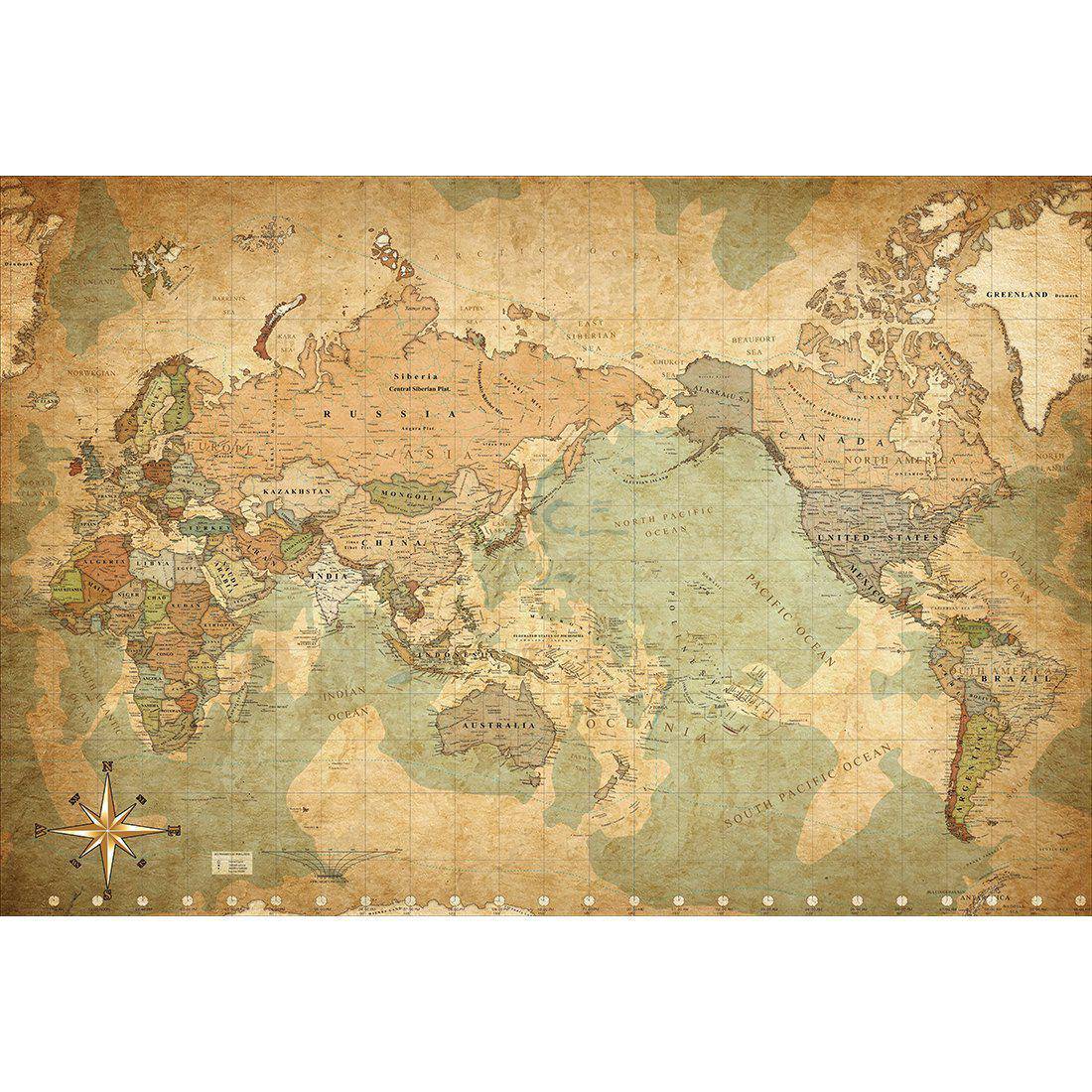 Antique World Map Canvas Art-Canvas-Wall Art Designs-45x30cm-Canvas - No Frame-Wall Art Designs