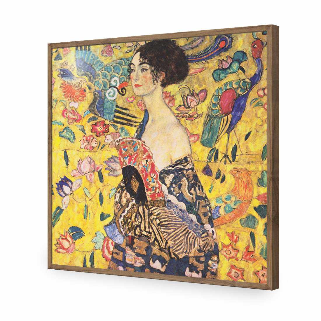 Lady With Fan - Gustav Klimt, Square-Acrylic-Wall Art Design-Without Border-Acrylic - Natural Frame-37x37cm-Wall Art Designs