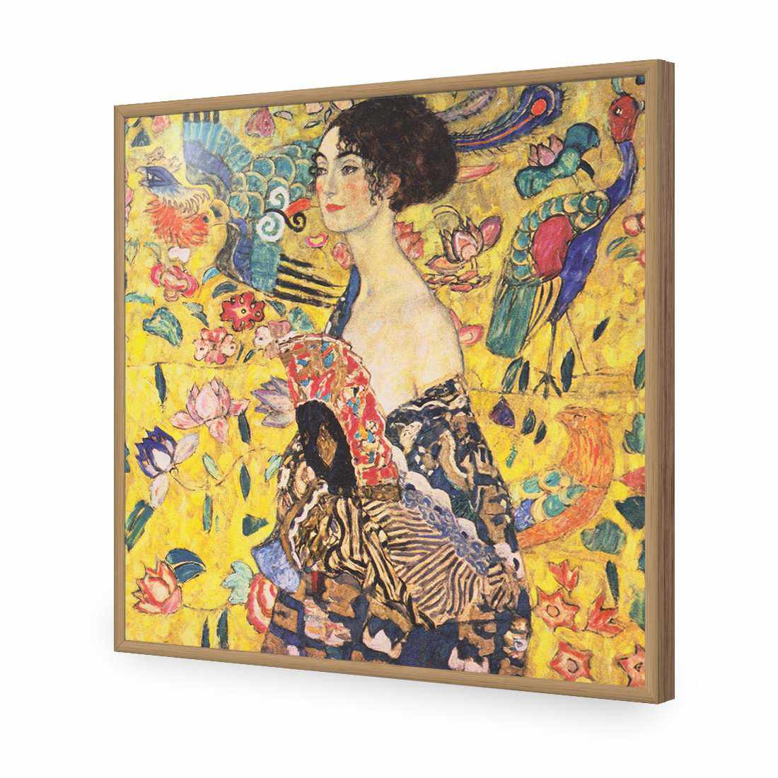 Lady With Fan - Gustav Klimt, Square-Acrylic-Wall Art Design-Without Border-Acrylic - Oak Frame-37x37cm-Wall Art Designs