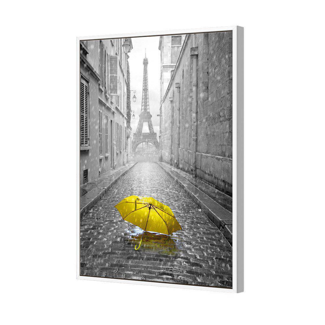 Lost Umbrella In Paris, Yellow Canvas Art-Canvas-Wall Art Designs-45x30cm-Canvas - White Frame-Wall Art Designs