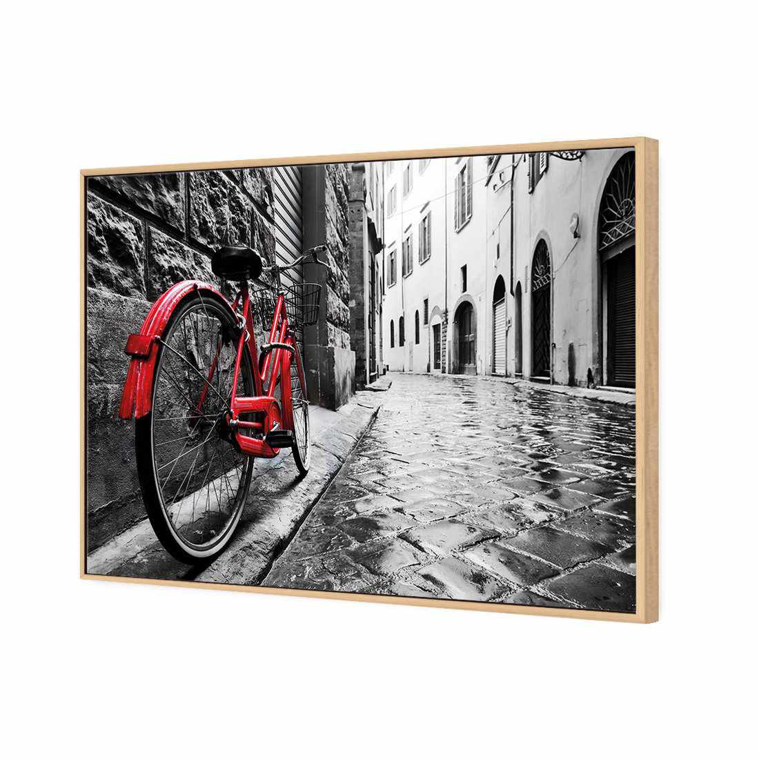 Retro Bike on Cobbles Canvas Art-Canvas-Wall Art Designs-45x30cm-Canvas - Oak Frame-Wall Art Designs