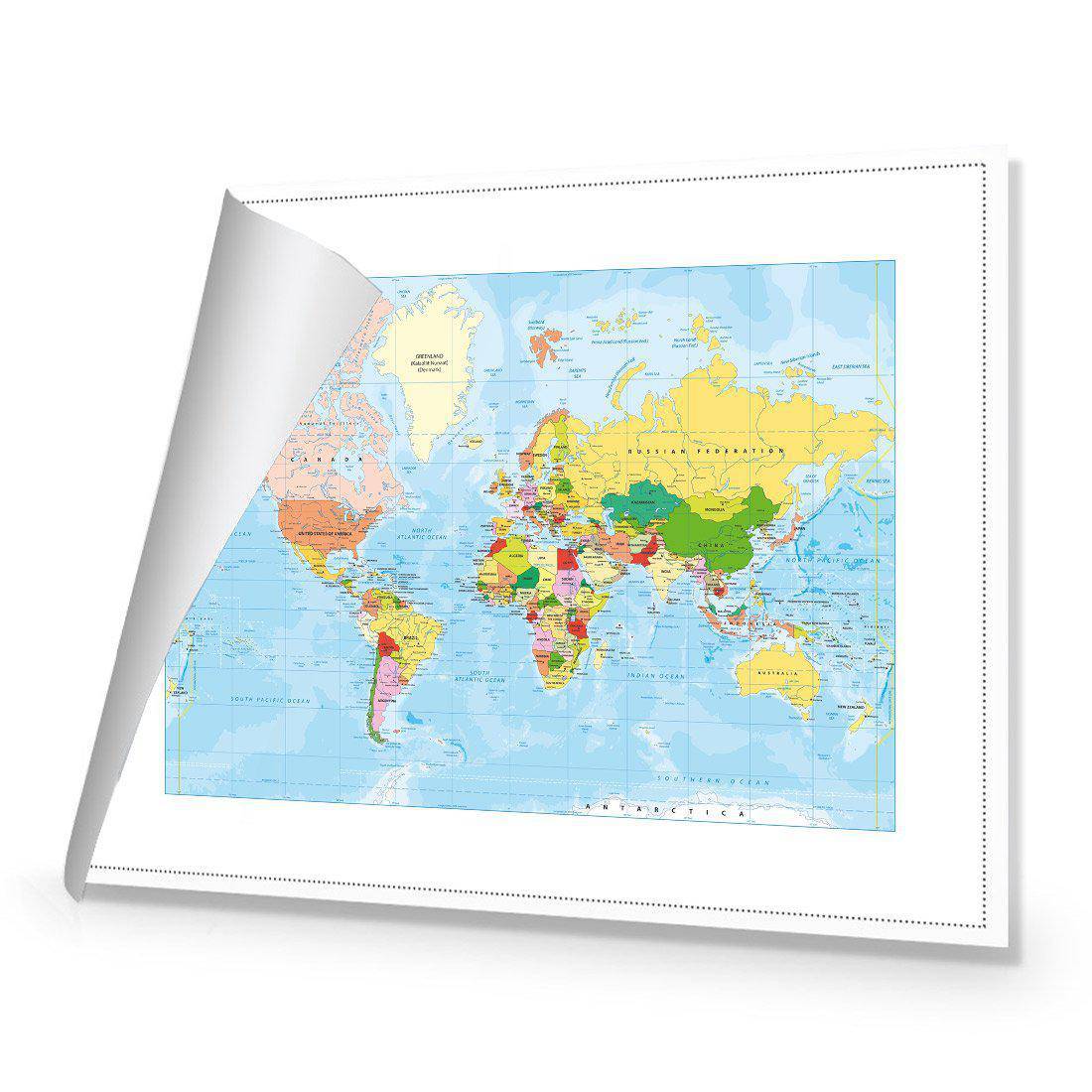 Political Map of the World Canvas Art-Canvas-Wall Art Designs-45x30cm-Rolled Canvas-Wall Art Designs