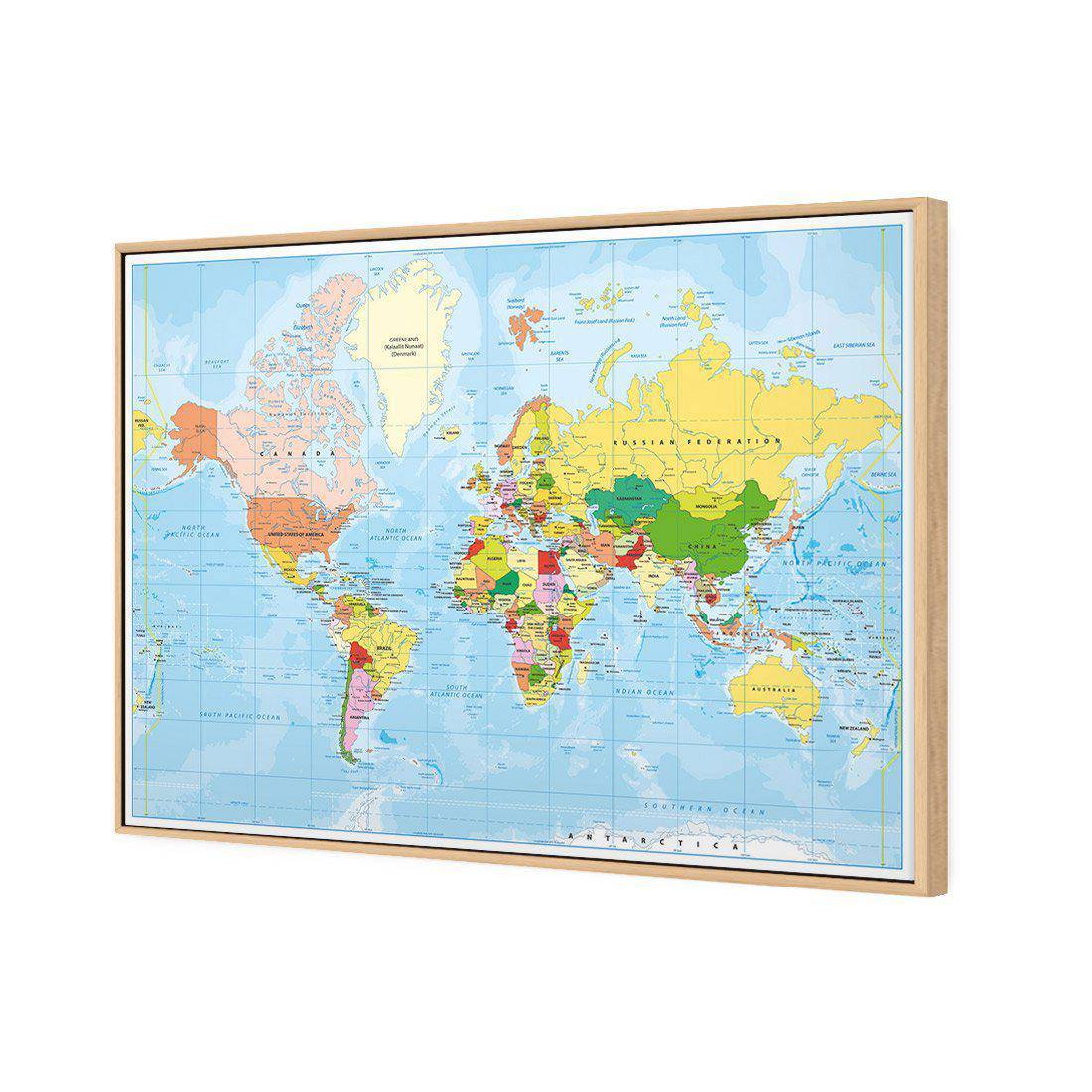 Political Map of the World Canvas Art-Canvas-Wall Art Designs-45x30cm-Canvas - Oak Frame-Wall Art Designs