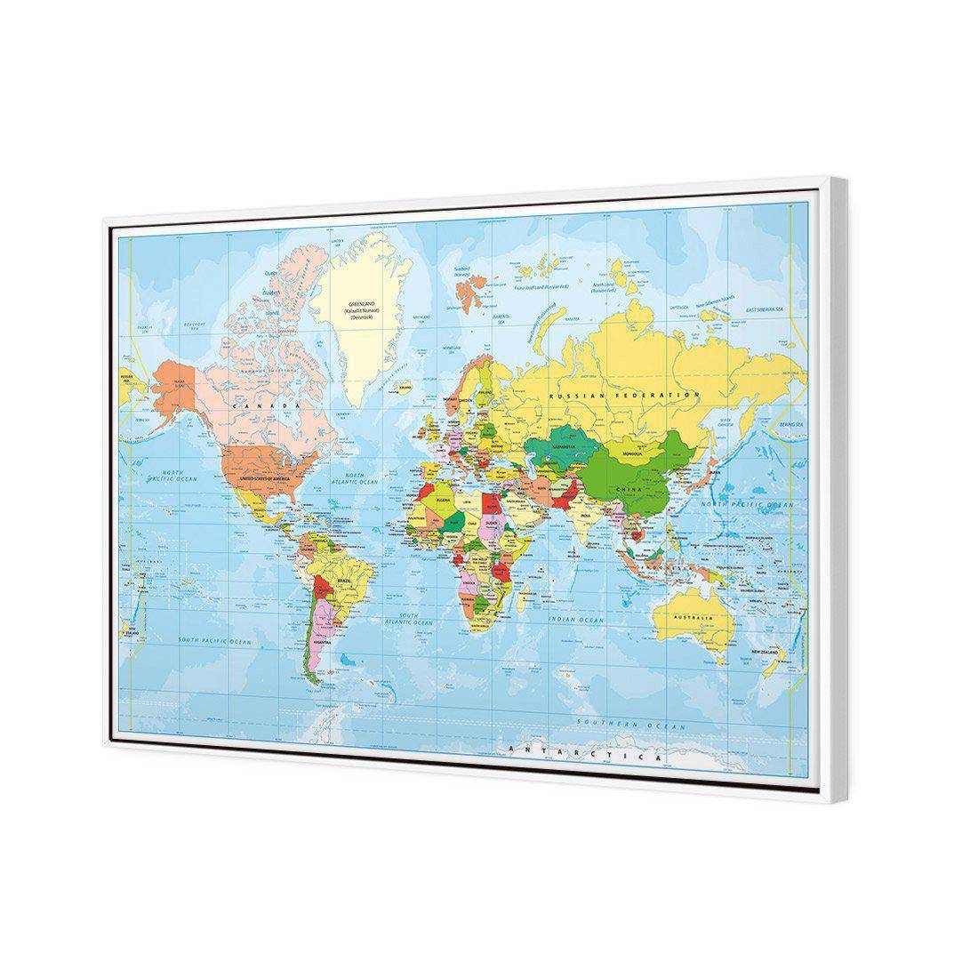 Political Map of the World Canvas Art-Canvas-Wall Art Designs-45x30cm-Canvas - White Frame-Wall Art Designs