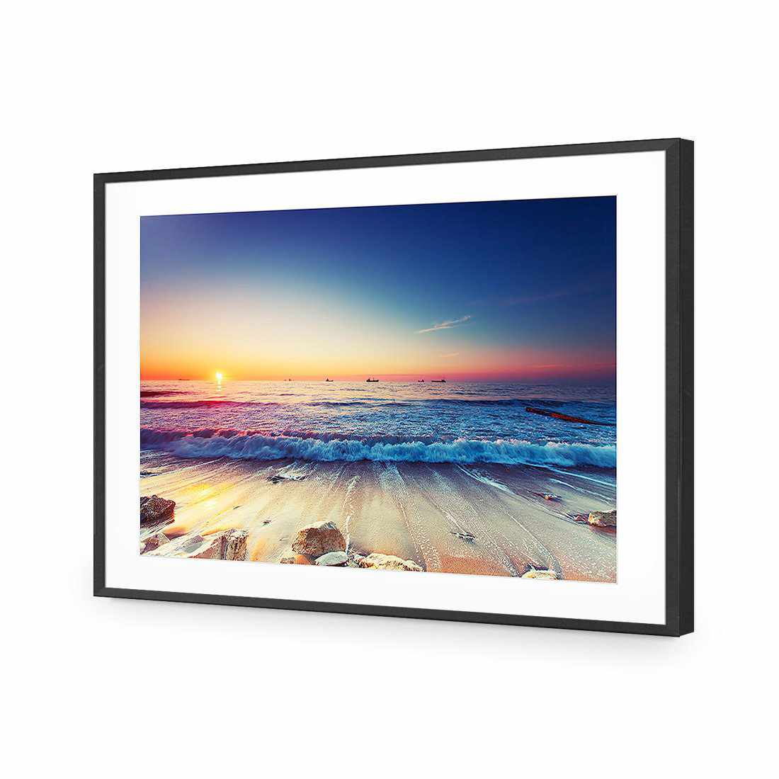 High Tide Sunset-Acrylic-Wall Art Design-With Border-Acrylic - Black Frame-45x30cm-Wall Art Designs