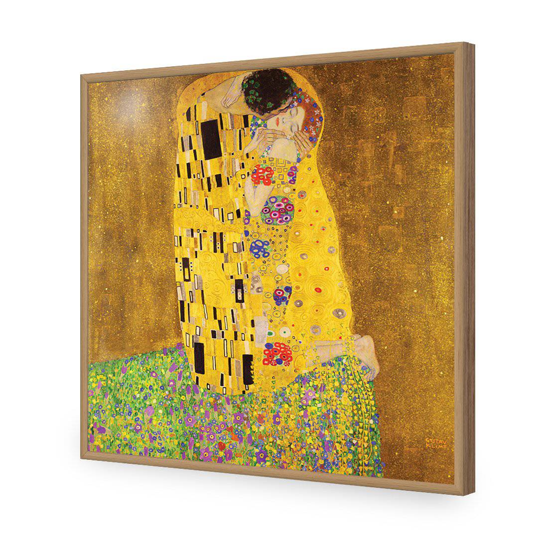 The Kiss, Square-Acrylic-Wall Art Design-Without Border-Acrylic - Oak Frame-37x37cm-Wall Art Designs