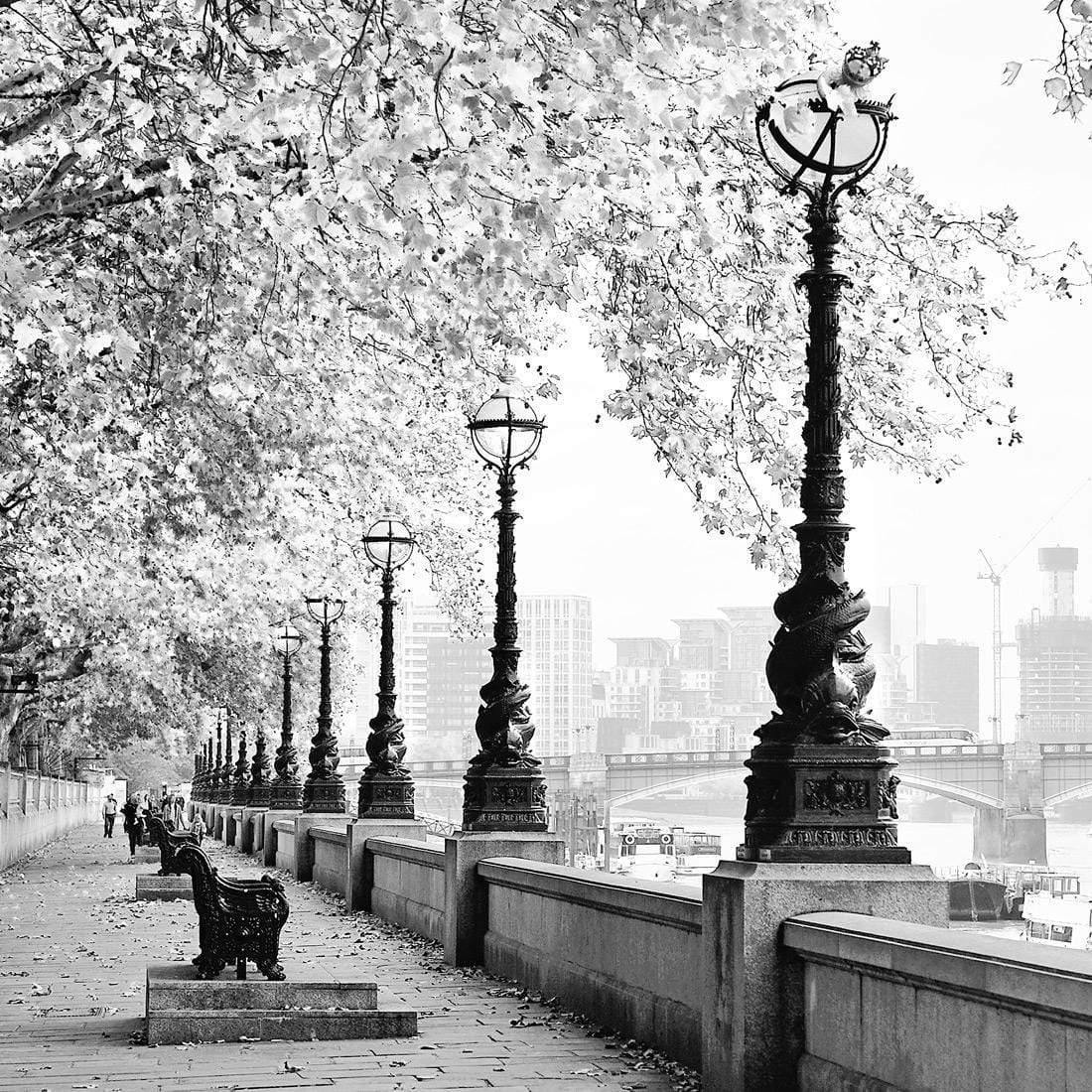 London Riverwalk, Black and White (Square)