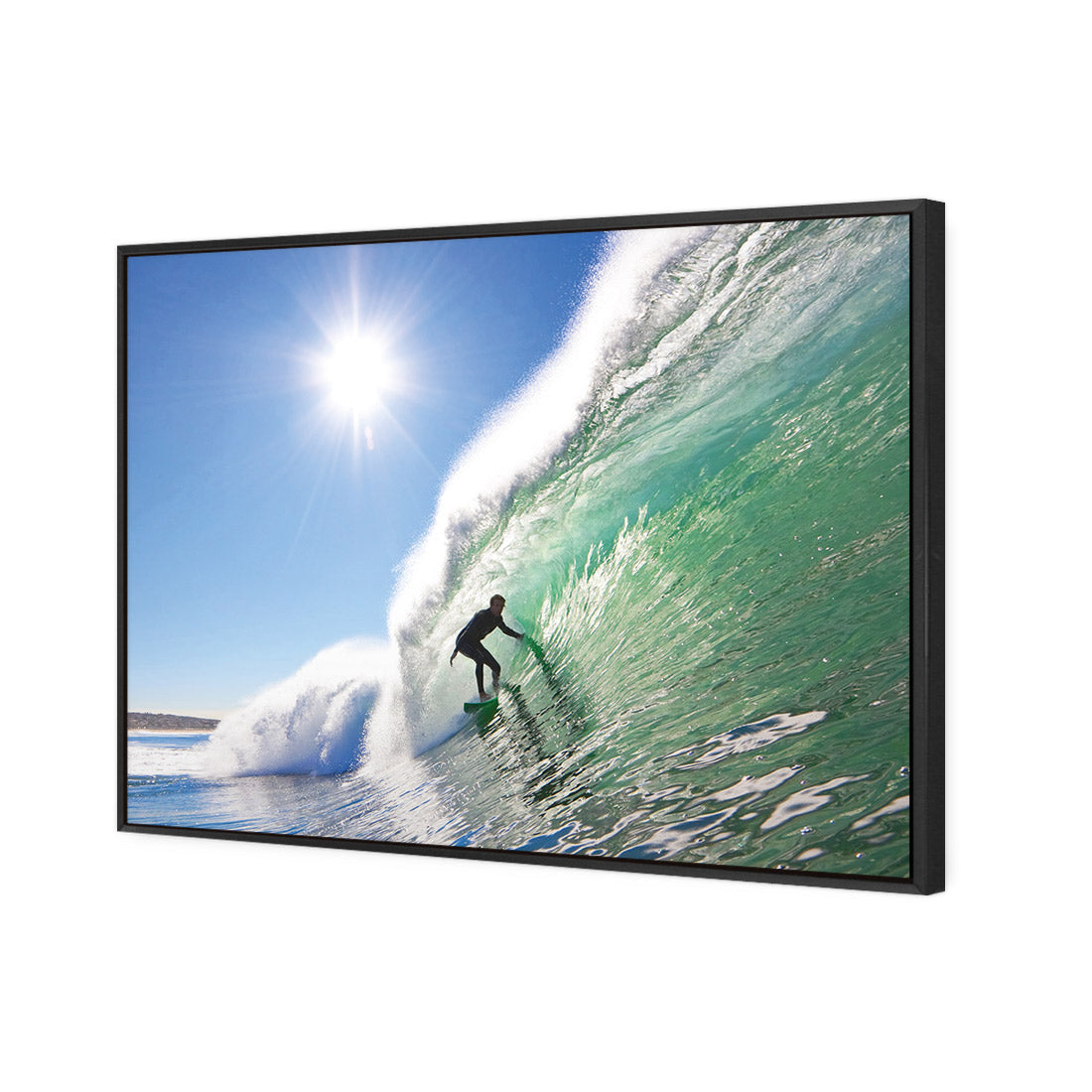 Surfer in the Sun, Rectangle | Classic Canvas | Floating Frame | Black