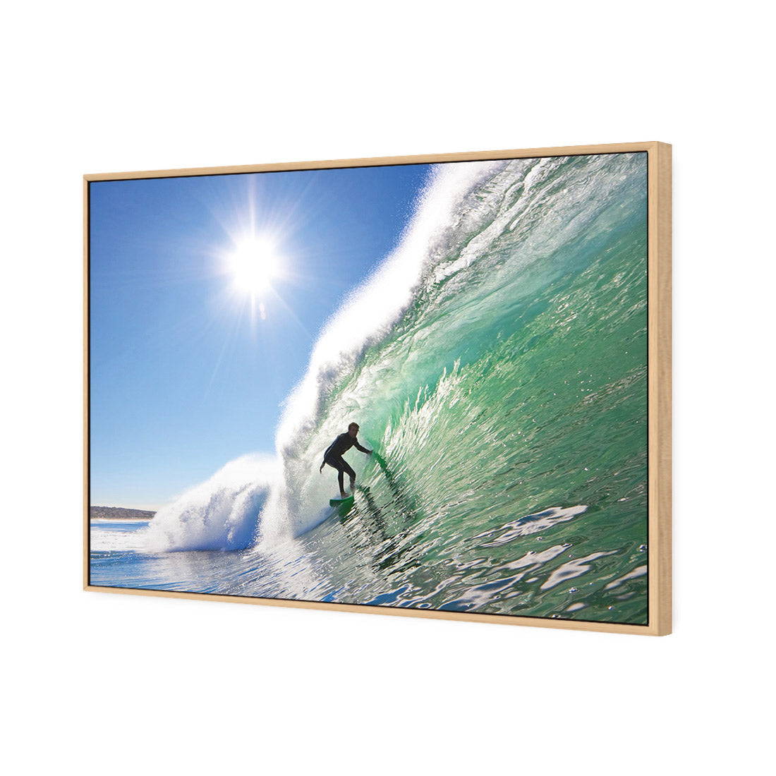 Surfer in the Sun, Rectangle | Classic Canvas | Floating Frame | Oak