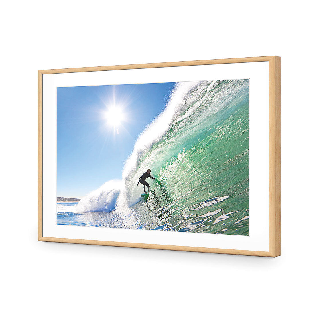 Surfer in the Sun, Rectangle | Classic Acrylic | Flat Frame With Border | Oak