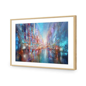 City of Blue by Annette Schmucker | Classic Acrylic | Flat Frame With Border | Oak