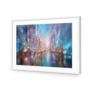 City of Blue by Annette Schmucker | Classic Acrylic | Flat Frame With Border | White
