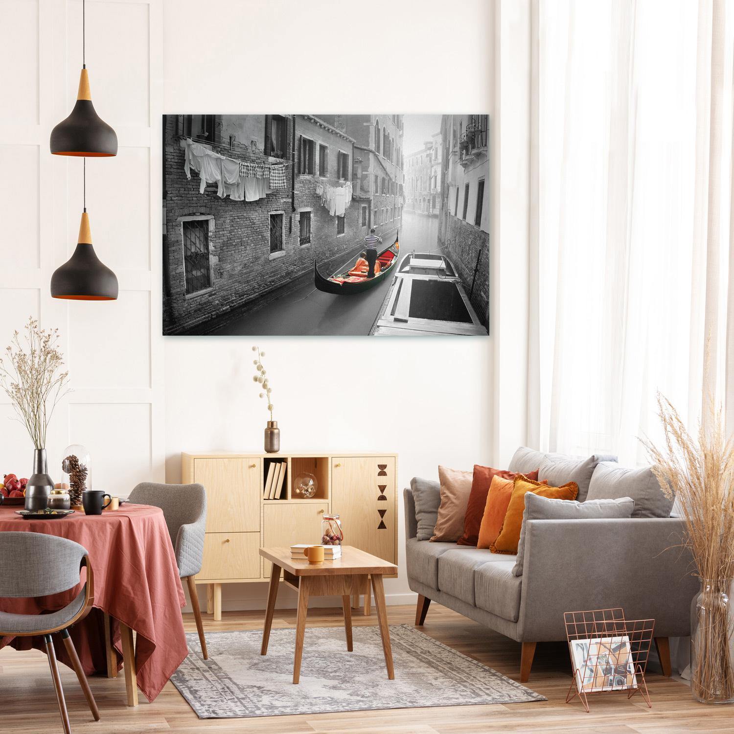 Venice Canal Boat Black & White with Red By Ben Heine