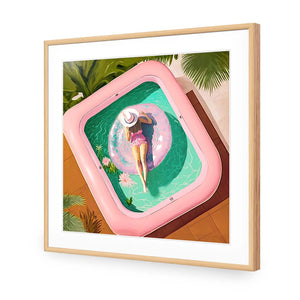 Relaxing Pool 2 | Classic Acrylic | Flat Frame With Border | Oak