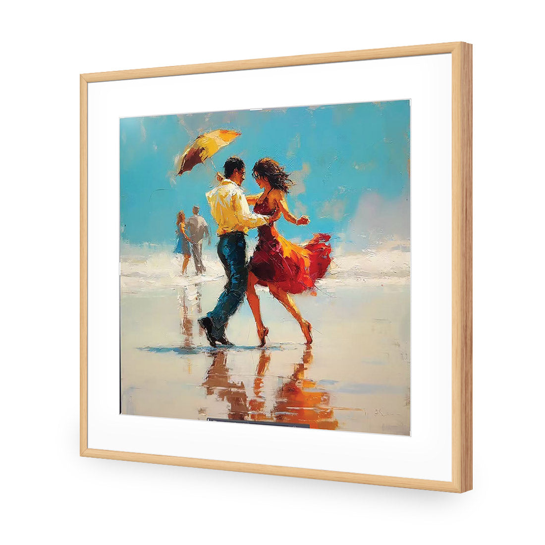 New Dancing On the Beach | Standard Acrylic | Flat Frame With Border | Oak