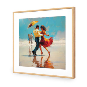 New Dancing On the Beach | Standard Acrylic | Flat Frame With Border | Oak