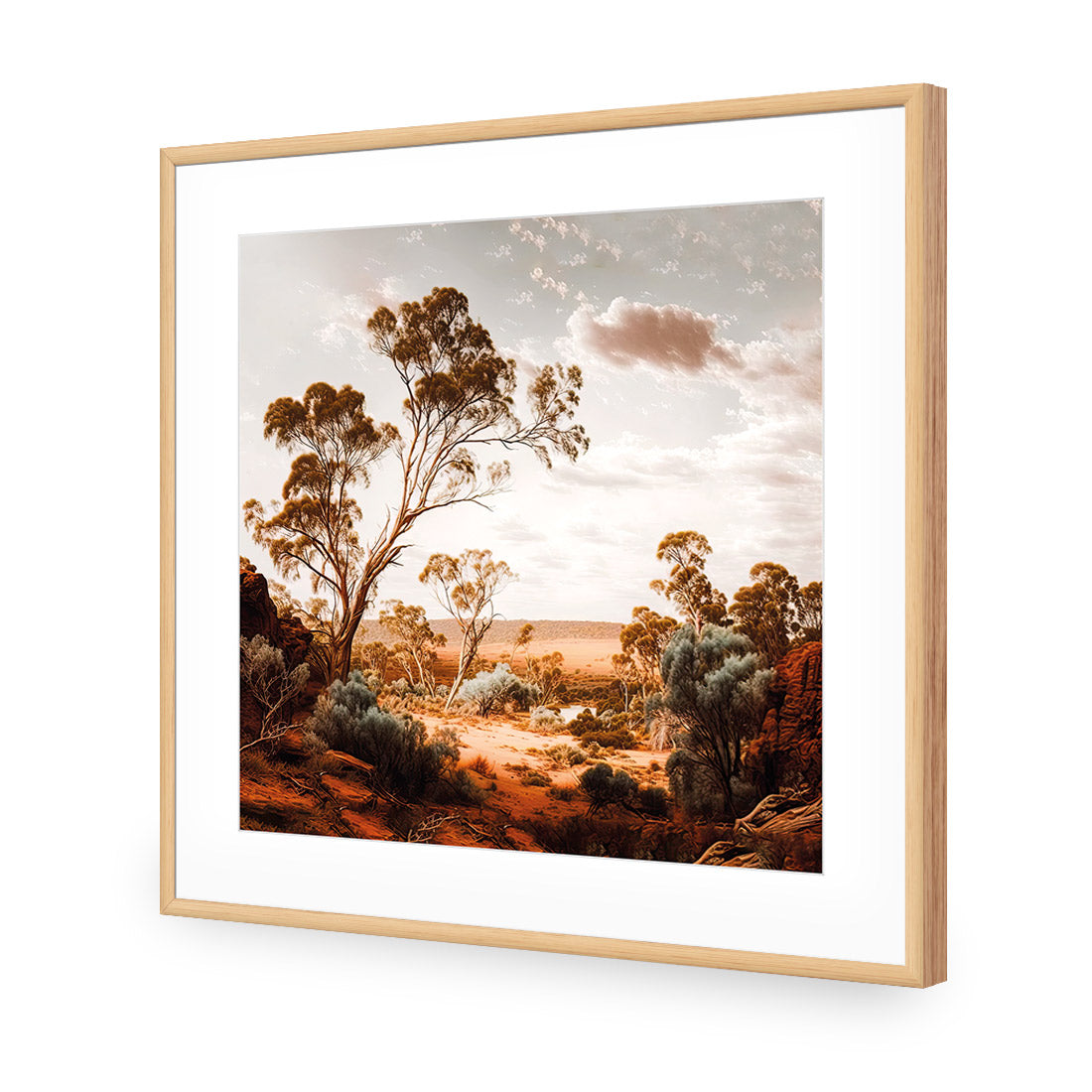 Way Out Back | Classic Acrylic | Flat Frame With Border | Oak