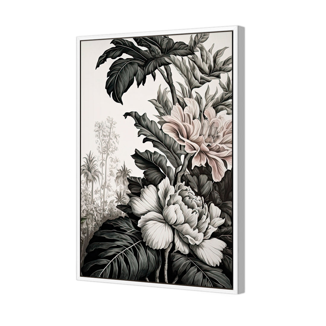 Vintage Floral II | Classic Canvas | Floating Frame | White