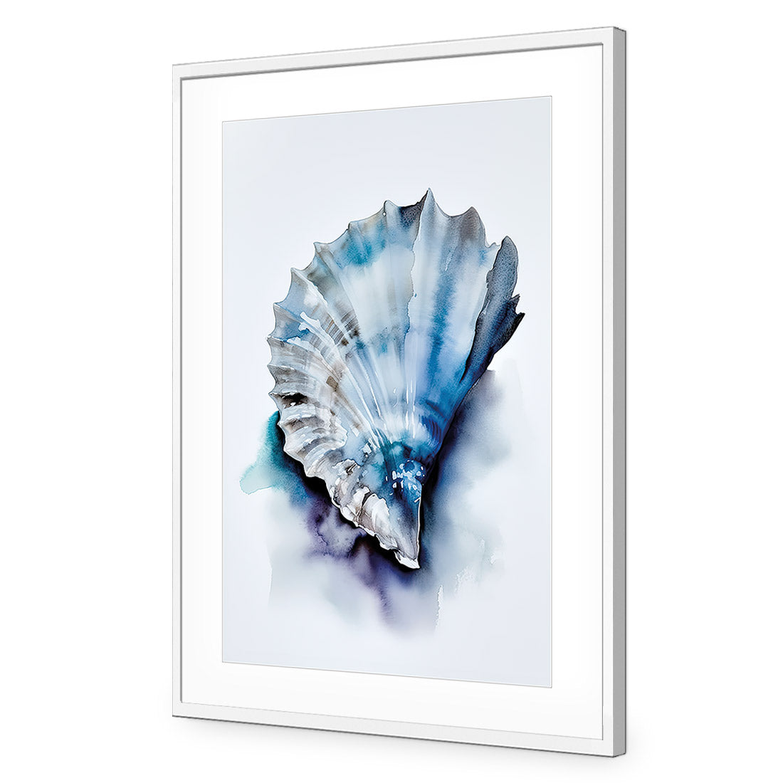 Watercolour Shell I | Classic Acrylic | Flat Frame With Border | White