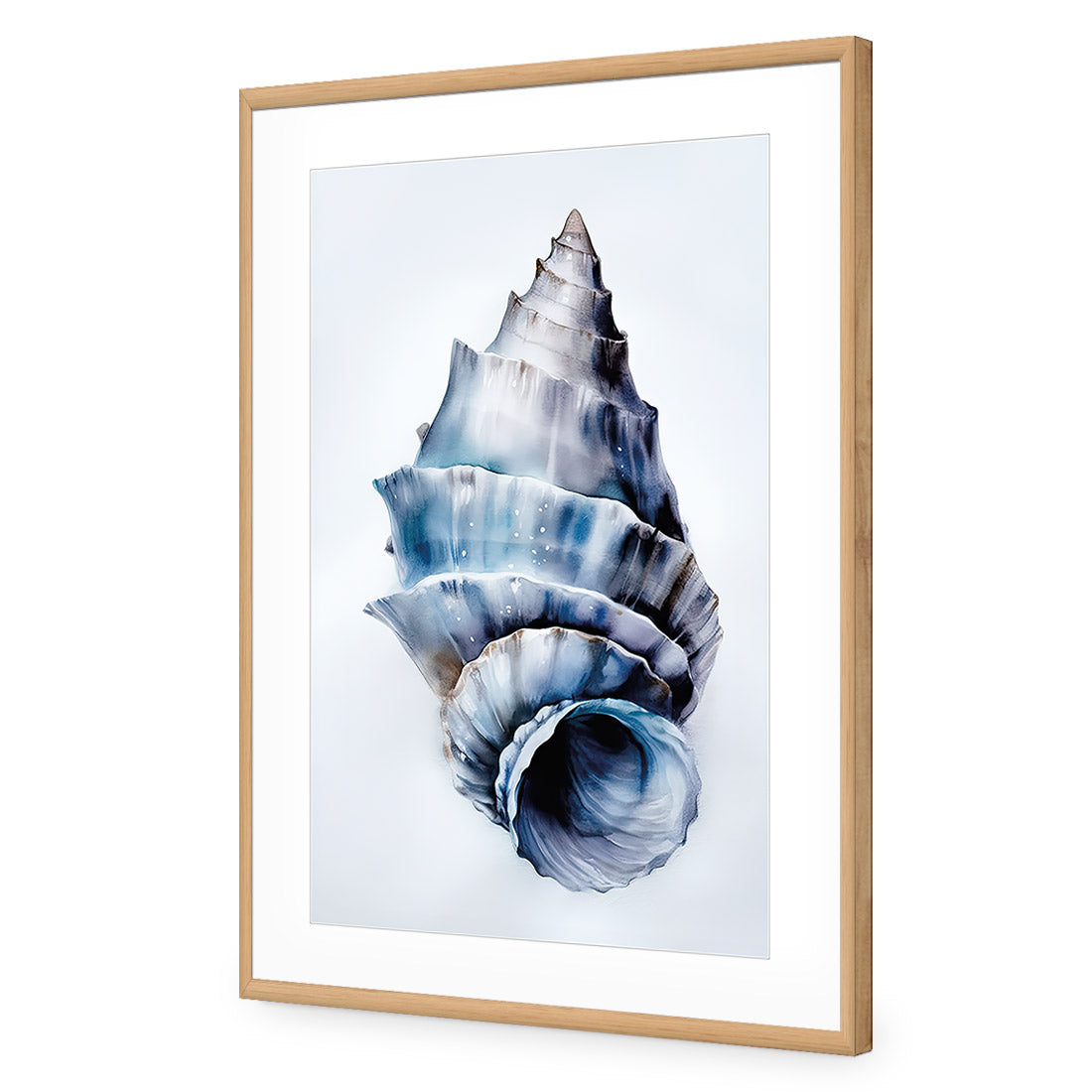 Watercolour Shell III | Classic Acrylic | Flat Frame With Border | Oak