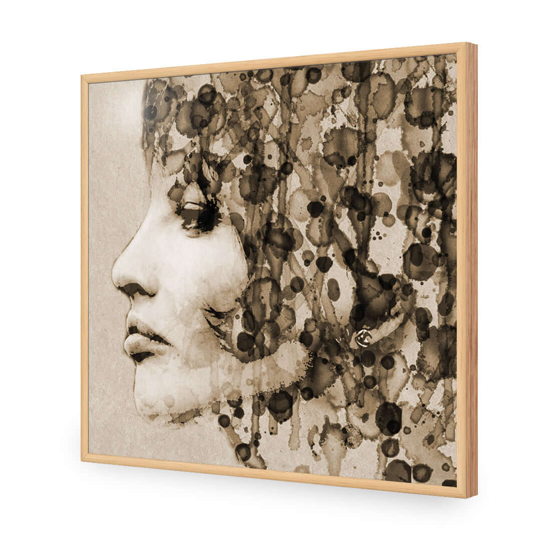 Abstract Hair, Sepia (square) | Classic Acrylic | Flat Frame No Border | Oak