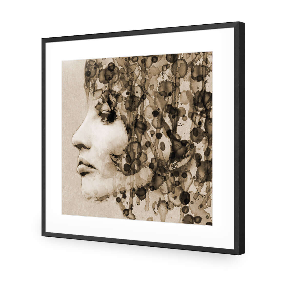Abstract Hair, Sepia (square) | Classic Acrylic | Flat Frame With Border | Black