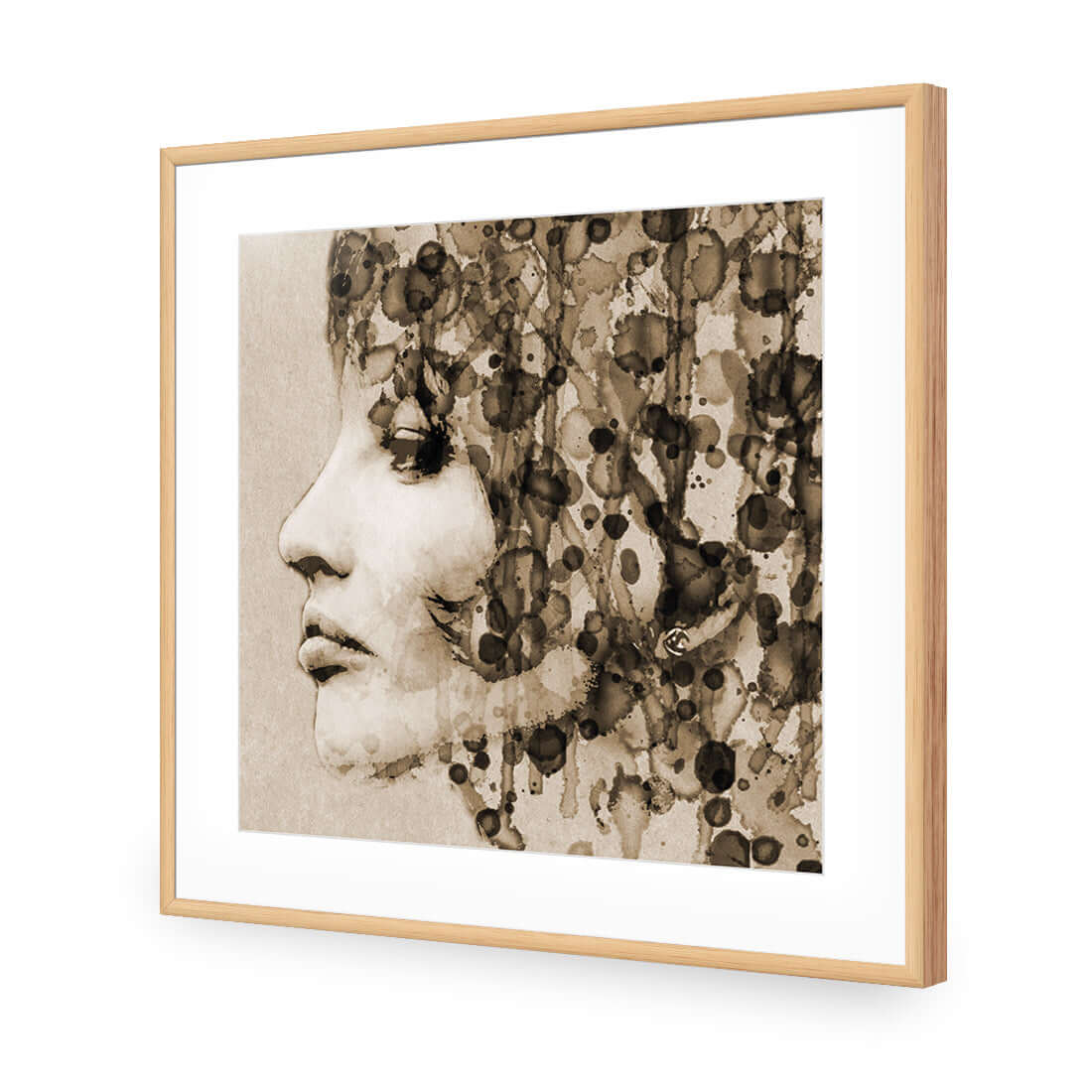 Abstract Hair, Sepia (square) | Classic Acrylic | Flat Frame With Border | Oak