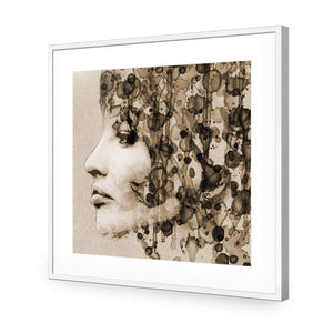 Abstract Hair, Sepia (square) | Classic Acrylic | Flat Frame With Border | White