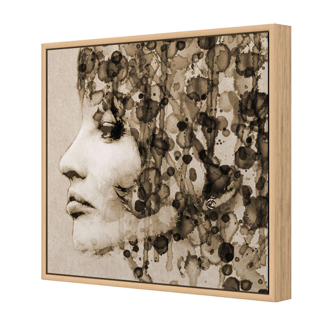 Abstract Hair, Sepia (square) | Classic Canvas | Floating Frame | Oak