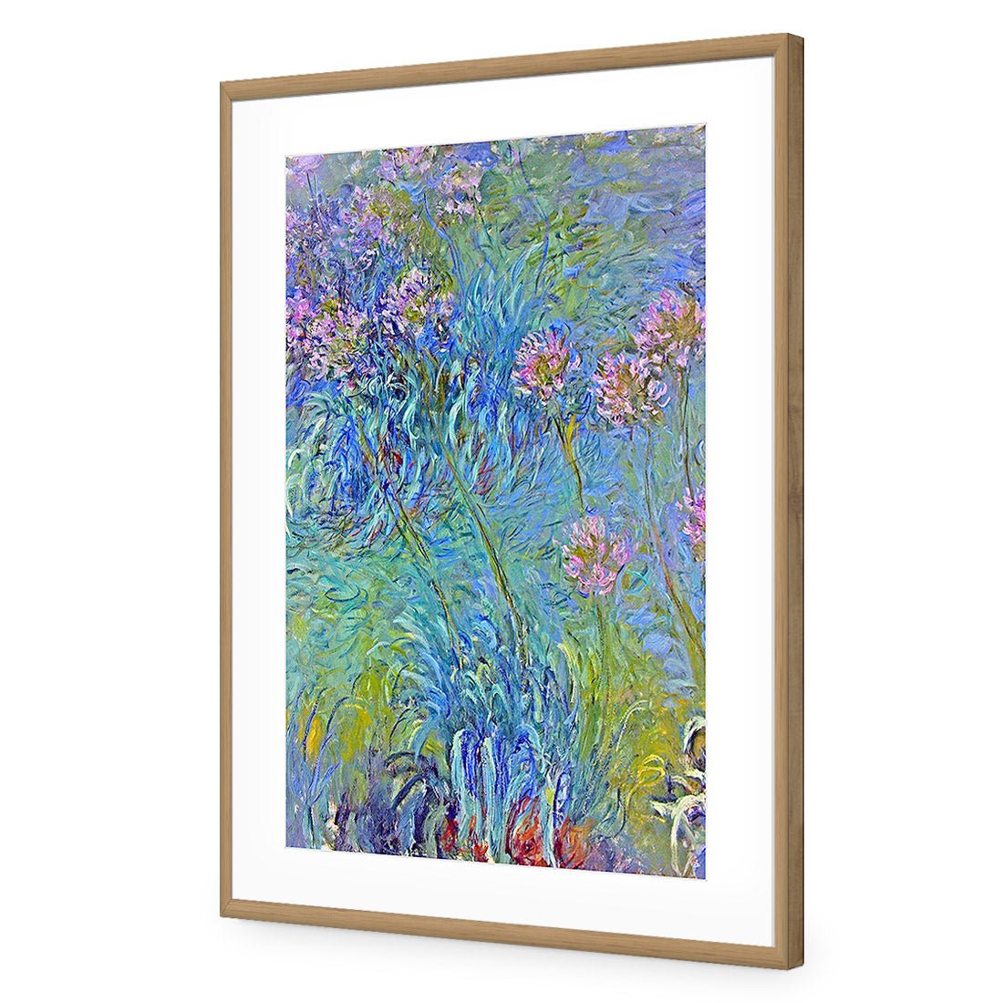 Agapanthus by Monet | Standard Acrylic | Flat Frame With Border | Oak