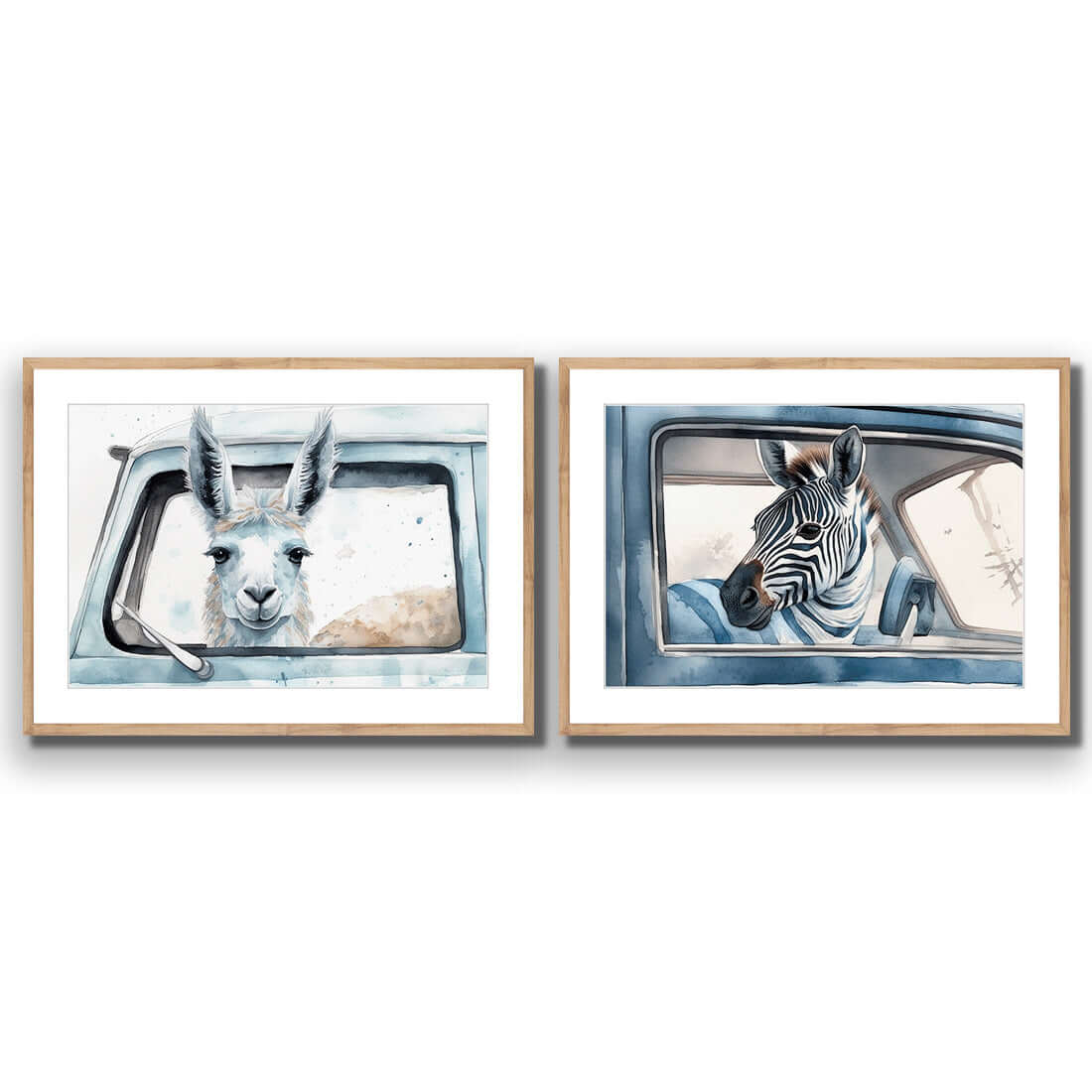 Animal Road Trip Perfect Pair - Wall Art Designs - SET2_6020_AR_H WAD_AP - 030 - MAT_45x30_S - 2538 - OAK