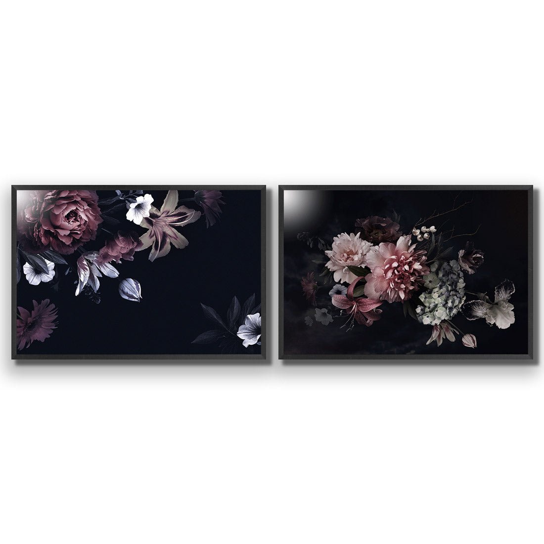 Antique Floral Assemblage Perfect Pair - Wall Art Designs - SET2_5011_AR_H WAD_AP - 030 - EDG_45x30_S - 2538 - BLK