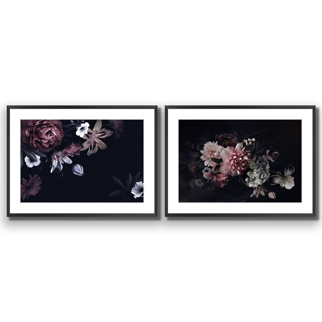 Antique Floral Assemblage Perfect Pair - Wall Art Designs - SET2_5011_AR_H WAD_AP - 030 - MAT_45x30_S - 2538 - BLK