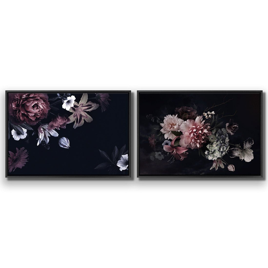 Antique Floral Assemblage Perfect Pair - Wall Art Designs - SET2_5011_AR_H WAD_CP - MPY - 260 - M - S - S_45x30_S - 1550 - BLK