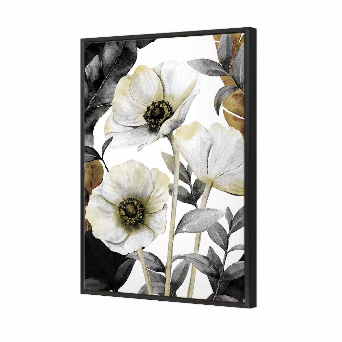 Antique Florals | Standard Canvas | Floating Frame | Black