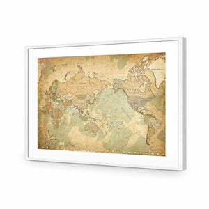 Antique World Map | Standard Acrylic | Flat Frame With Border | White