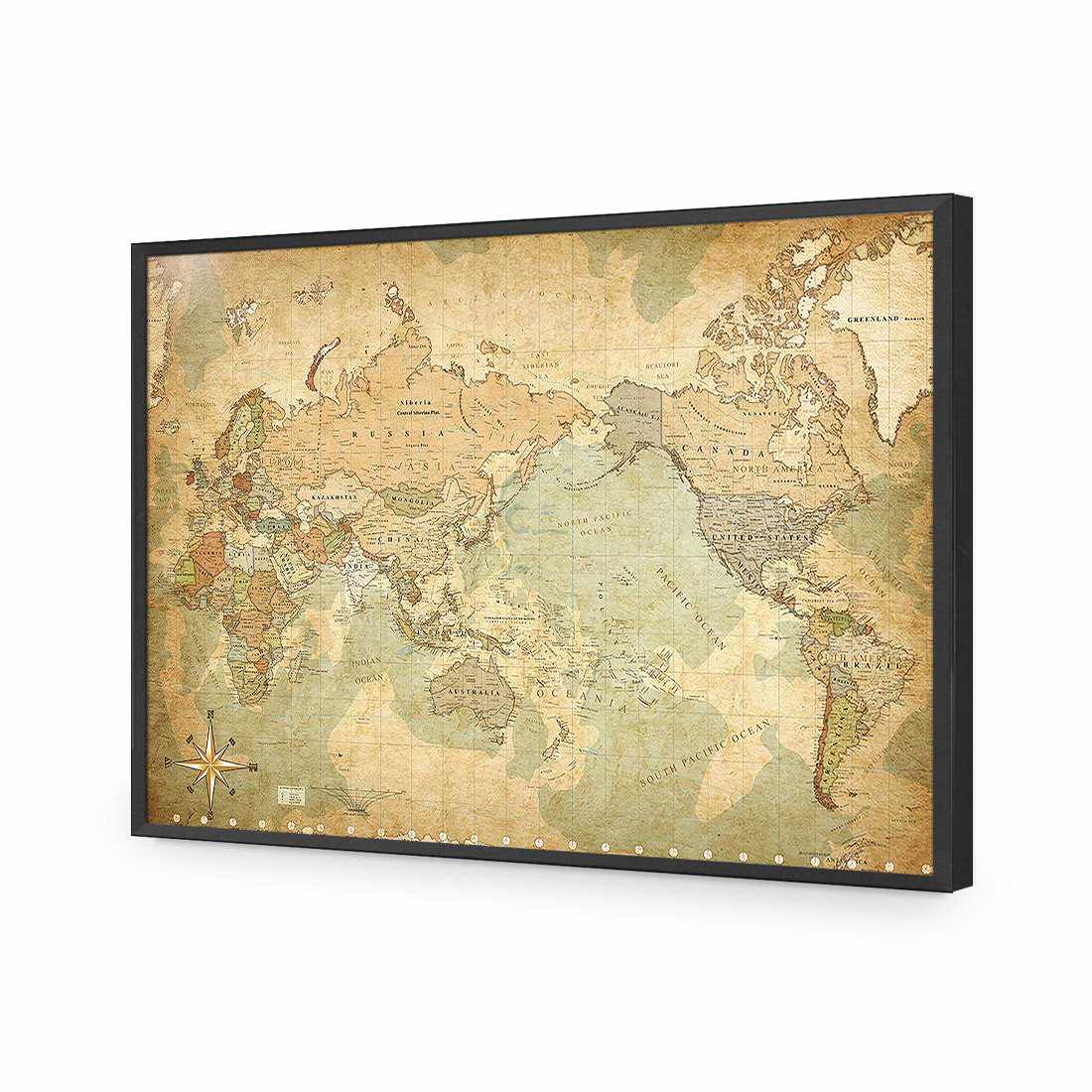 Antique World Map Acrylic Glass Art - Wall Art Designs - 1138_AR_H WAD_AP - 030 - EDG_118x80_S - 2538 - BLK